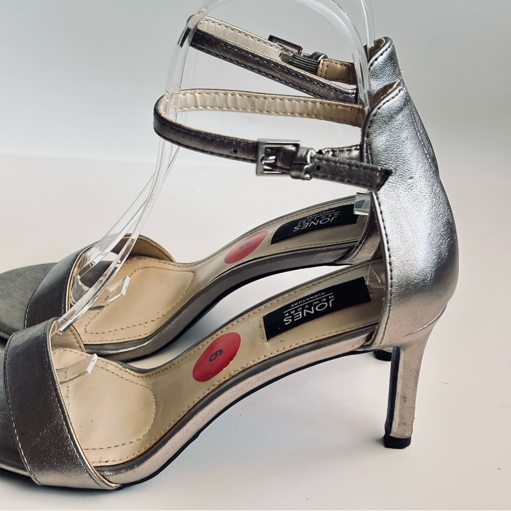 Jones New York Open Toe Metallic Women's Leather Heels Black Size 8 - Picture 16 of 16